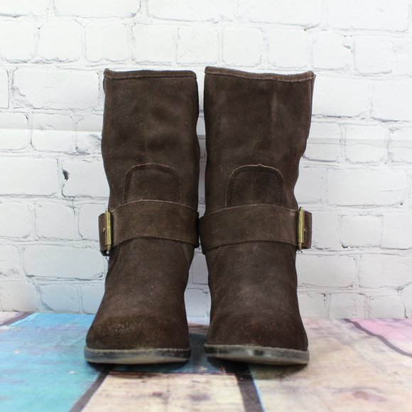 Dolce Vita Brown Suede Buckles Mid Calf Cuban Heel Boots Size 8.5 - Picture 5 of 9